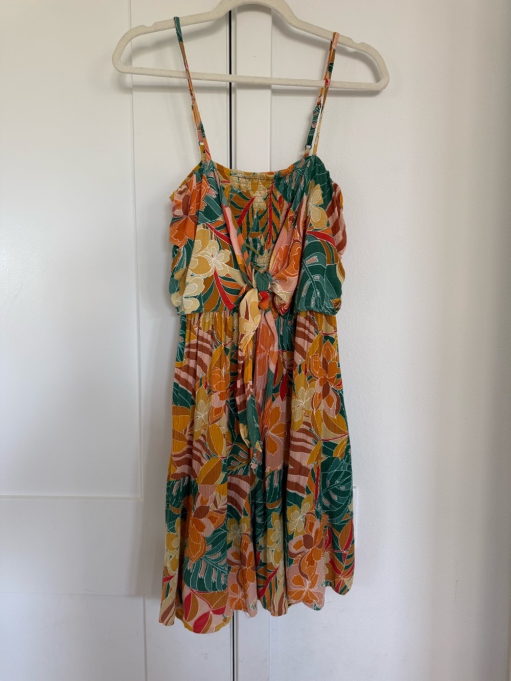 Ripcurl Floral Tie-Front Spaghetti Strap Dress in Multi-Color